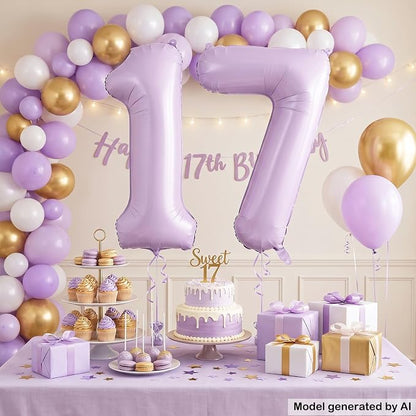 40 Inch Lavender Foil Number 17 Balloon - Image 4