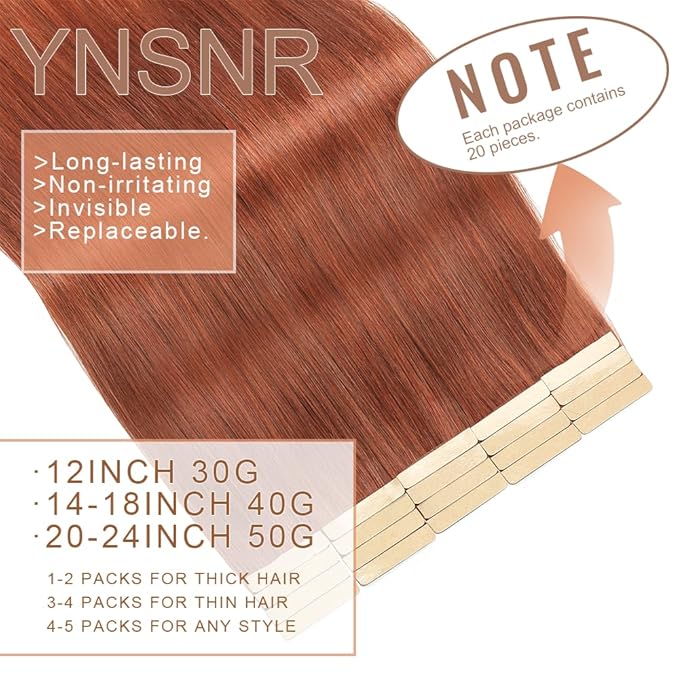 Tape in Hair Extensions Human Hair Dark Reddish Auburn 22 Inch 20Pcs Tape Ins for Women Straight Invisible Seamless Remy