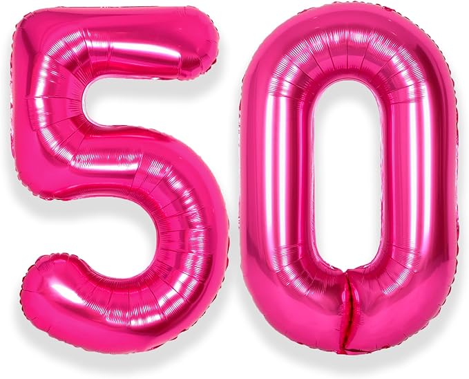 SUWEN 40 Inch Large Hot Pink 50 Balloon Numbers Big Foil Helium Number Balloons by SUWEN