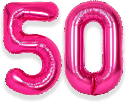 SUWEN 40 Inch Large Hot Pink 50 Balloon Numbers Big Foil Helium Number Balloons by SUWEN
