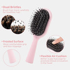 Boar Bristles Hair Brush for Women and Men, Detangling Hair Brush for Smoothing Massage Add Shine, Nylon&Boar Bristles Detangler brush for Hair Healthy (Medium-Pink)