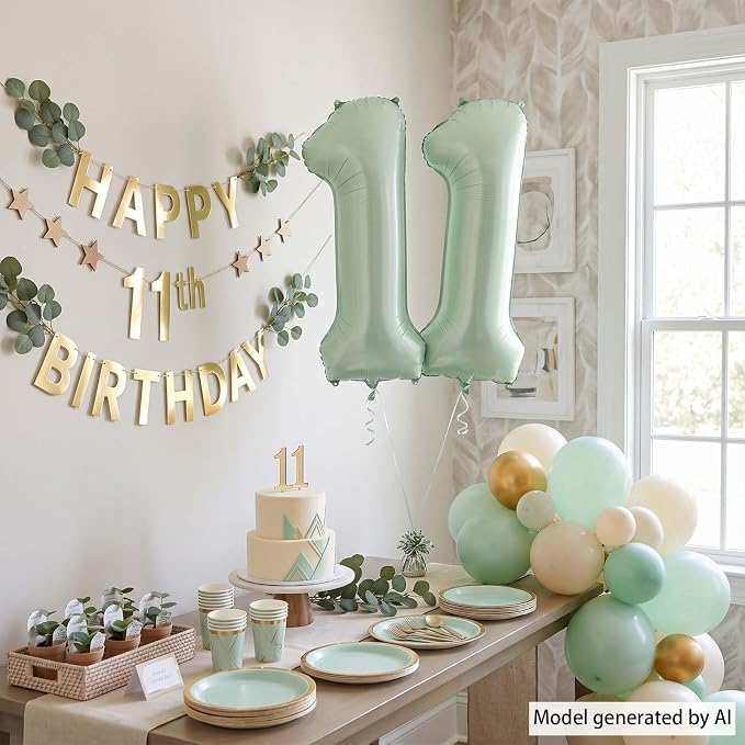 Olive Green Number 11 Balloon 40 Inch, Wall Display - Image 3