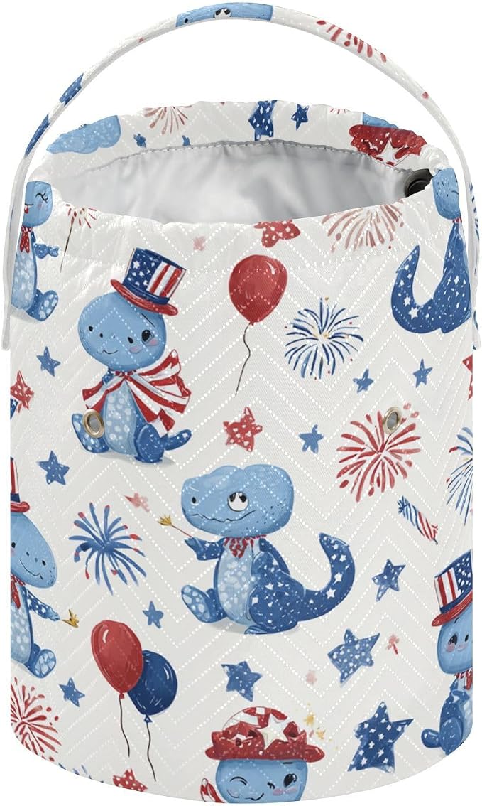 Blue Dinosaurs Stars Balloons Fireworks Yarn Bag Small Crochet Bag Drawstring - Image 2