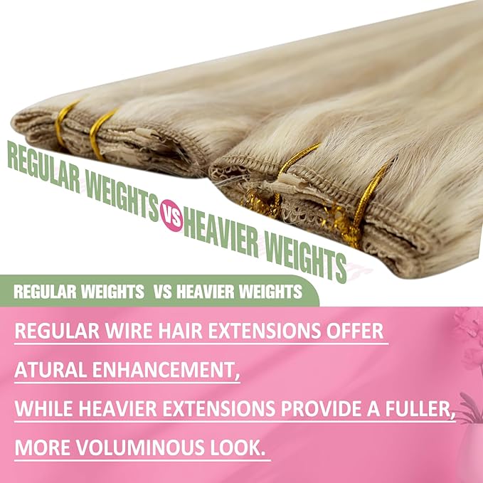 YoungSee Invisible Wire Hair Extensions Blonde Wire Human Hair Extensions Ash Blonde Highlights Bleach Blond Human Hair Fish Line Extensions Short Straight Hair 12inch 70G