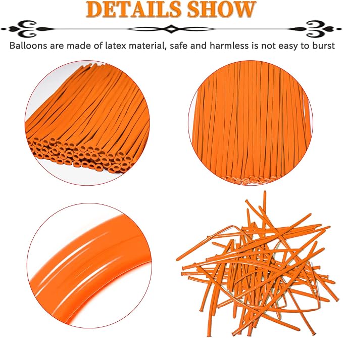 Orange 260 Long Skinny Twisting Animal Balloons, Rainbow Balloons - Image 2