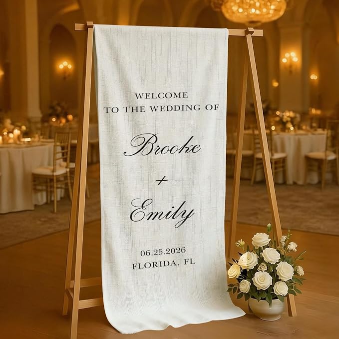 Personalized Wedding Welcome Sign Banner – Custom Couple Names & Date, Elegant - Image 3