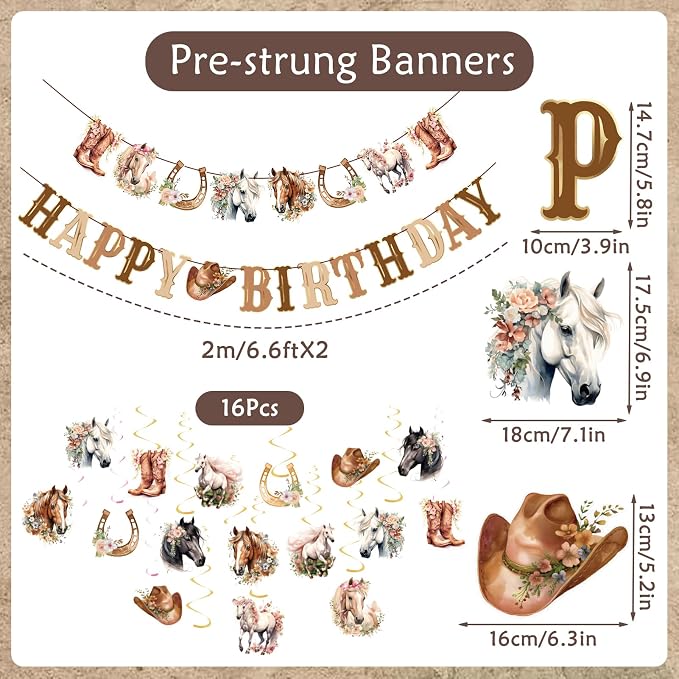 Horse Birthday Decorations for Girls, Happy Birthday Banners, Western Party for - Image 3