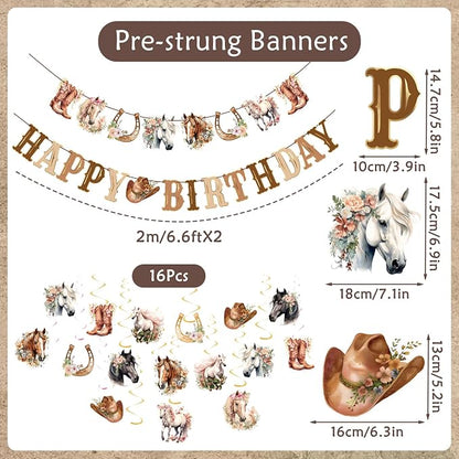 Horse Birthday Decorations for Girls, Happy Birthday Banners, Western Party for - Image 3