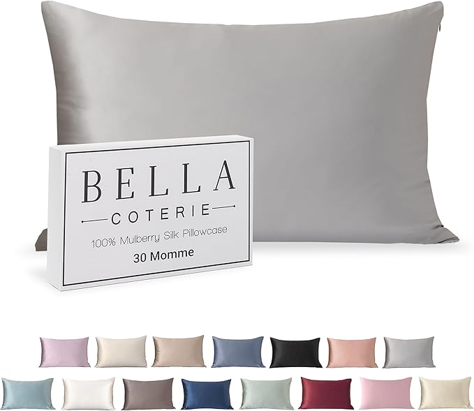 Bella Coterie Luxury Silk Pillowcase for Hair and Skin | 30 Momme | 100% Pure 6A Mulberry Silk | Super Soft | Perfectly Plush [King, Silver]
