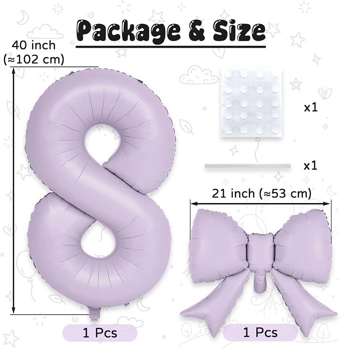 Light Purple 8 Balloons with Bow Balloons, 40 Inch Giant Self Inflating - Image 2