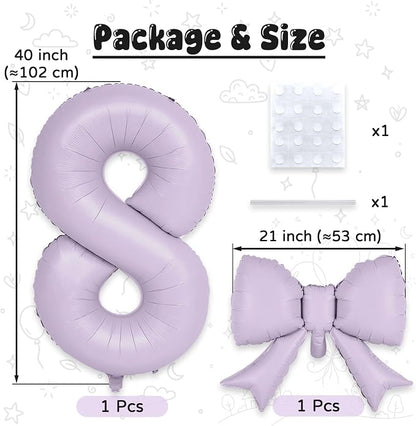 Light Purple 8 Balloons with Bow Balloons, 40 Inch Giant Self Inflating - Image 2