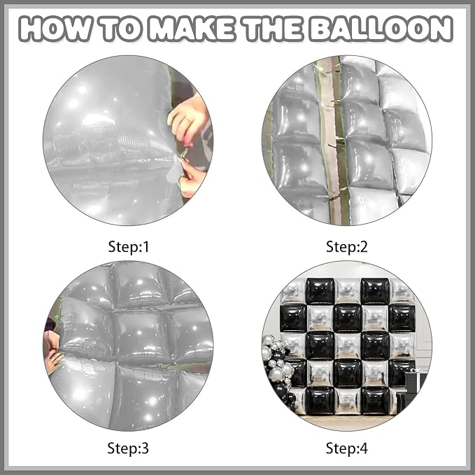 Black and Silver Double Sided Square Foil Balloons Wall, 19 Inches Chrome - Image 8