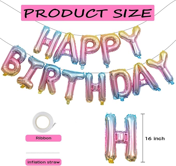 16" Happy Birthday Balloon Banner Foil, Gradient Rainbow | happy birthday - Image 2