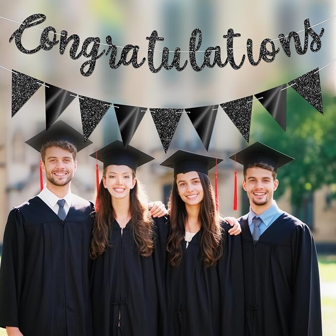 Glitter Black Congratulations Banner - Image 6