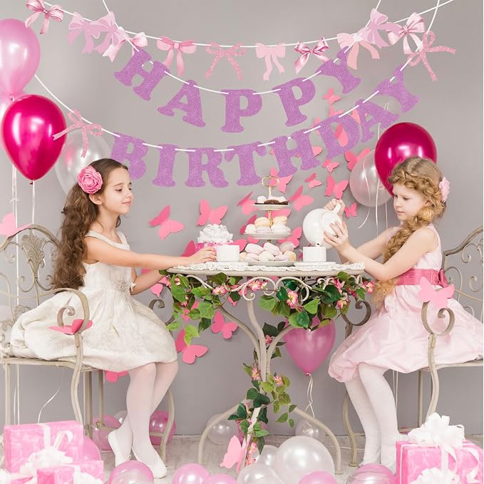 Bow Happy Birthday Banner Bow Garland Pink Bow Coquette Decor - Image 7