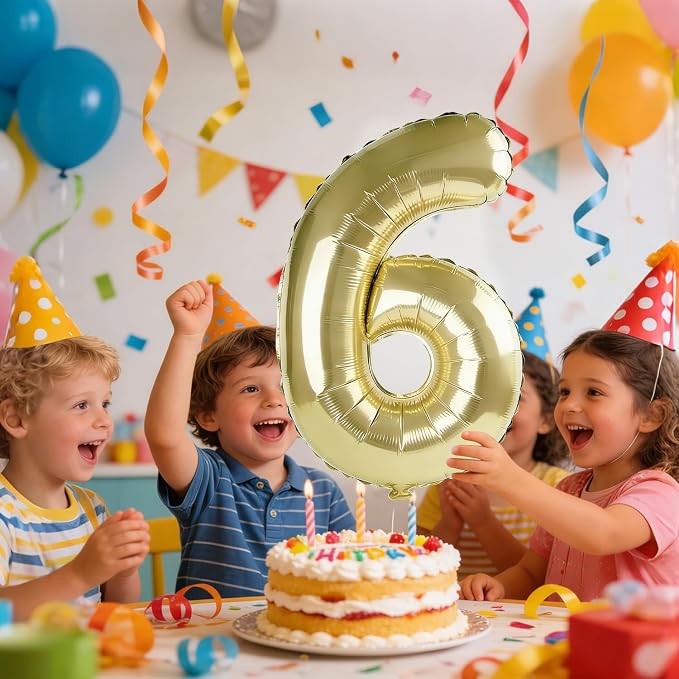 40 Inch Number 6 Balloons for 6th Birthday Party Decorations, 0-100 Champagne - Image 2