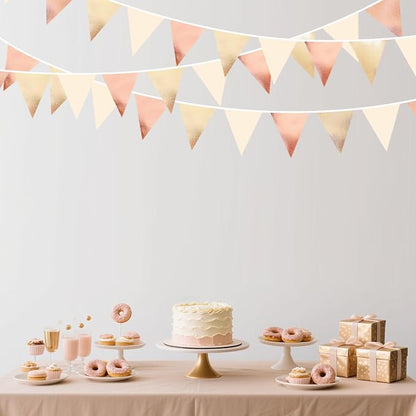 Rose Gold Champagne Gold Beige Party Decorations Metallic Fabric Triangle Flag - Image 4