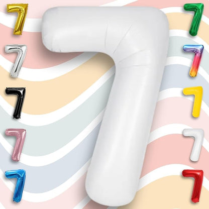 White Number Balloon 7 Mylar Foil Balloons 32 inch - Image 2