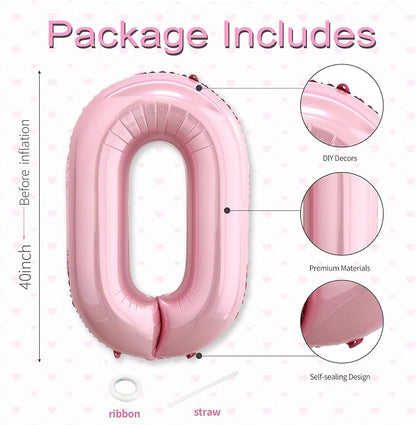 40 Inch Pink Number 0 Balloon, Giant Number Balloons, Birthday Decorations | - Image 3