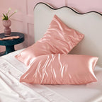 Bedsure Satin Pillowcases, Similar to Silk Pillow Cases Queen Size Set of 2, Pillow Case for Sleeping Women with Envelope Closure, Gifts for Women Men, Peach Pink, 20x30 Inches, 2pcs