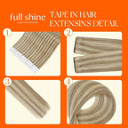 Full Shine Seamless Tape in Hair Extensions 16 Inch Invisible Machine Remy Tape in Extensions Color 16 Golden Blonde Highlight 22 Medium Blonde Injected Hand-Tied Real Human Hair 20 Pcs 40G Soft