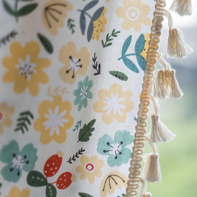 Sutuo Home Boho Curtain Semi-Blackout Colorful Florals Print Cotton Linen Fabric - Image 3