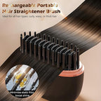 GlamBrushs Mini Hair Straightener, Rechargeable Wireless Portable Hair Straightener Brush, 3-Speed Temperature Control, Anti Scald Shell, Suitable for Home Travel (Black)