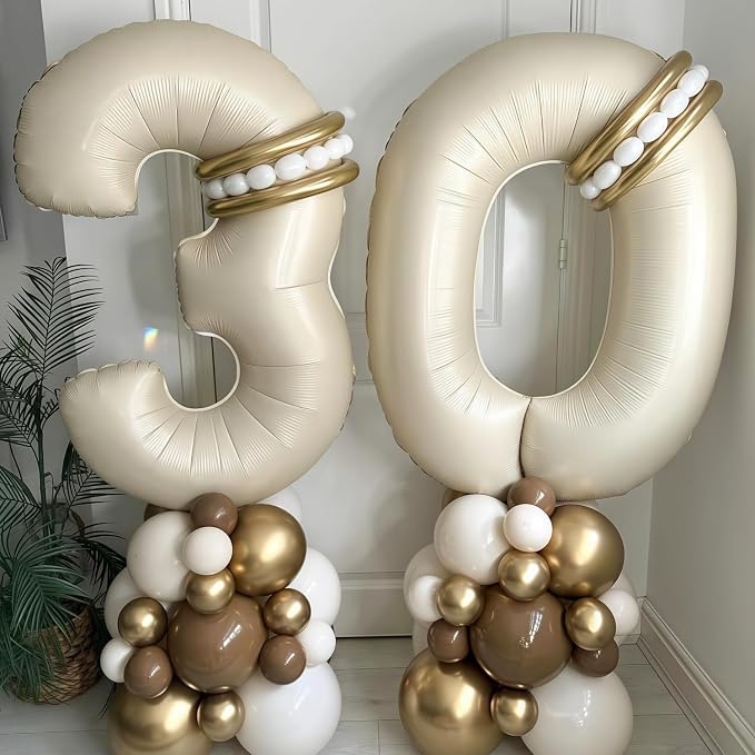 Cream 4 Balloon Number 40 Inch Cream White Number 4 Balloon Helium Mylar 4 - Image 6