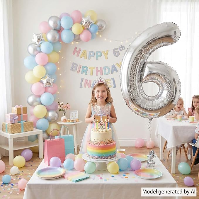 Sleek Silver Metallic Finish Number 6 Balloon, Chic Modern Party Decorations - Image 6