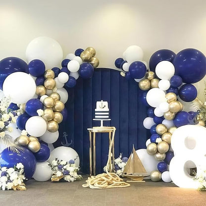 Royal Blue and Gold Balloons, Macaron Navy Golden Confetti Latex Balloon - Image 3