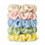 LILYSILK Silk Hair Scrunchies Ties for Frizz & Breakage Prevention 100% Mulberry Elastic Ponytail Holder 5PC (gravel gold+pale pink +ice blue+pale green+LILYAUREA)