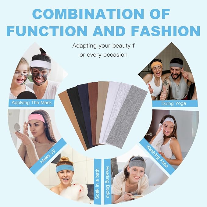 8 Pcs Headbands for Women's Hair, Fashion Hair Bands for Women Soft Elastic Ladies Headband Yoga Gym Hair Accessories