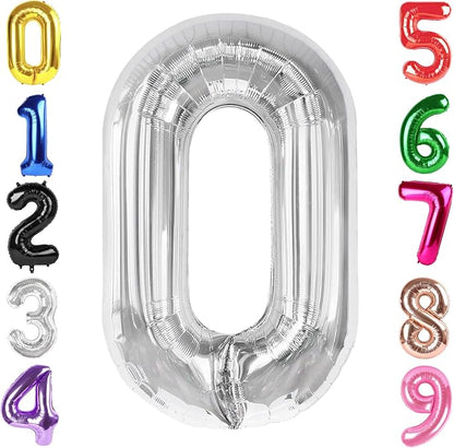 40 Inch Silver Number 0 Balloon Birthday Party Decorations by Hadoife