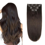 XDhair Clip in Hair Extensions Human Hair 7pcs 140g 16 Inch Dark Brown Real Hair Extensions Clip in Human Hair Straight #2/16 Inch