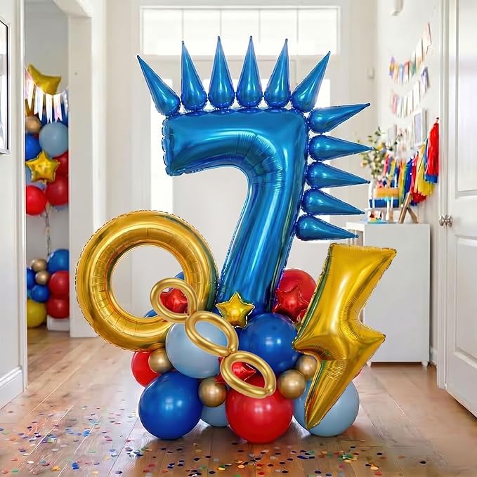 Speed Hedgehog 7th Birthday Balloon Centerpiece Set Royal Blue Red Gold Latex by KozeeBalloons%E2%80%94%E2%80%94ColorMatters