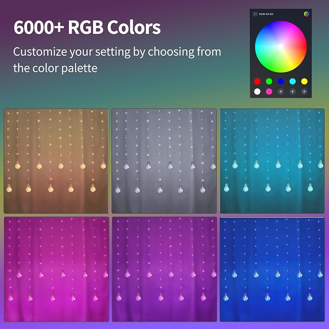 Color Changing Wishing Ball Curtain Lights, 9.8 x 3.3 FT RGB LED Fairy Light - Image 4