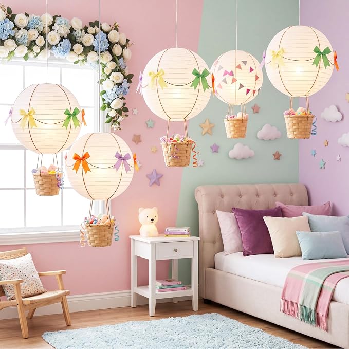 Lewtemi 12 Sets Hanging Hot Air Balloon Ceiling Decorations 10'' 12'' Baby - Image 5