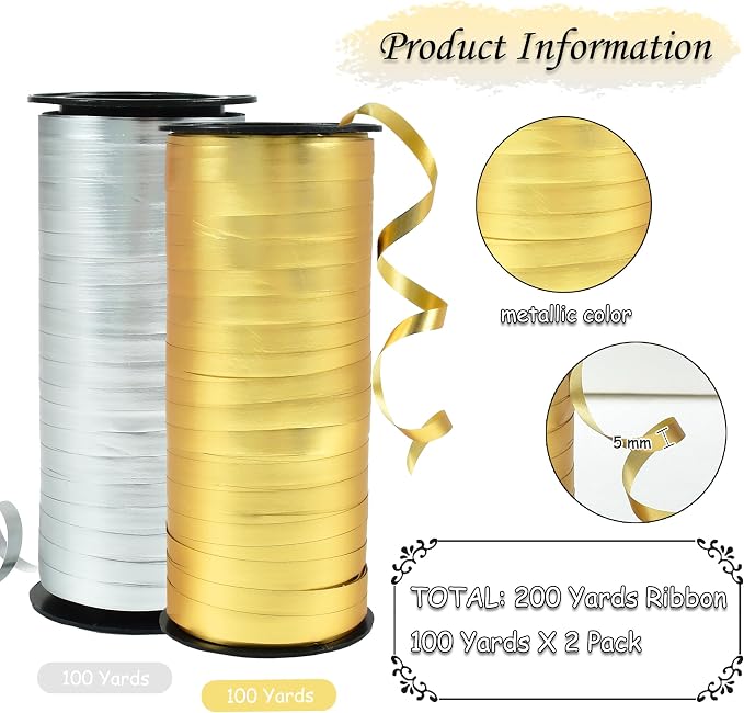 BEISHIDA Gold and Silver Curling Ribbons Balloon String Ribbons - Image 2