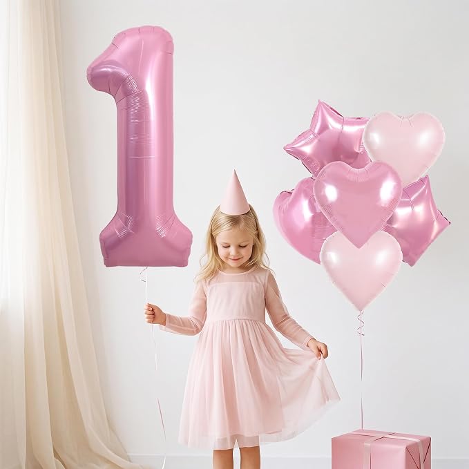 TONIFUL 1st Birthday Balloons Kit 40 Inch Pink Large Number 1 Foil Balloon | - Image 3