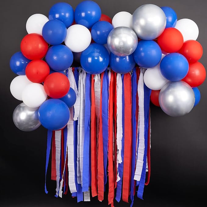 PartyWoo Red White and Blue Silver Crepe Paper Streamers 6pcs 492 FT | - Image 2
