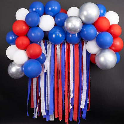 PartyWoo Red White and Blue Silver Crepe Paper Streamers 6pcs 492 FT | - Image 2
