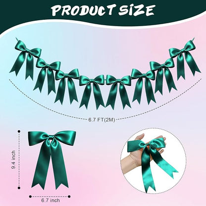 2 Strings of 16PCS Dark Green Bow Garlands Banner Decoration, Pre-Strung Satin - Image 2