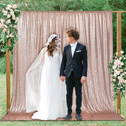 PartyDelight Rose Gold Sequin Backdrop 10x10ft Sparkly Photo Curtain | 4 Inch - Image 2