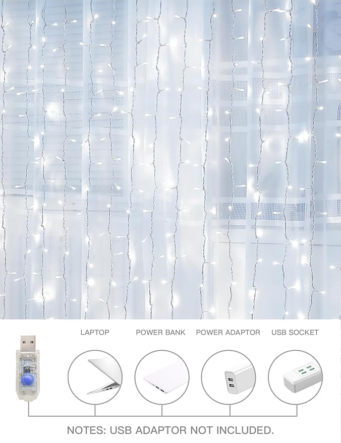 White Curtain Lights for Bedroom Wall, 200 Led Twinkle Lights - Image 6