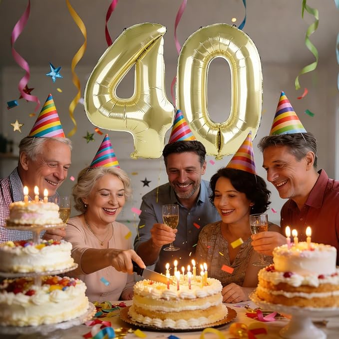 40 Inch Number 40 Balloons for 40th Birthday Party Decorations, 0-100 Champagne - Image 2
