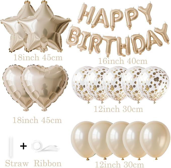 27 Pcs Champagne Gold Birthday Decorations, 3D Letters Champagne Gold Happy - Image 4