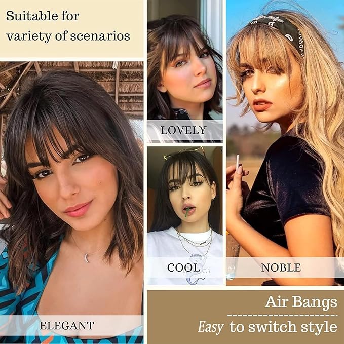 ORIGEN Clip in Bangs Real Human Hair Clip on Wispy Bangs Fringe with Temples Hairpieces Fake Front Bangs Extensions for Women Ash Blonde Color