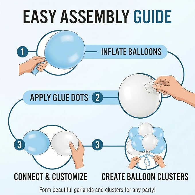 60pcs Blue and White Balloon Kit, 12 Inch Pastel Light Blue White Balloons - Image 4