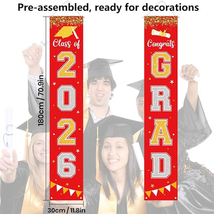Graduation Decorations 2026 GRAD Banner Red Porch Door Sign Welcome Banner - Image 4