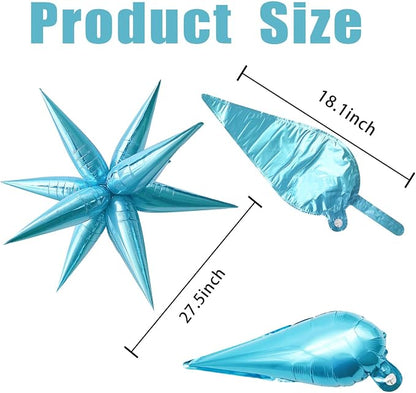 Light Blue Star Balloons Foil Mylar Spike Ballons Giant Frozen Birthday Party - Image 2